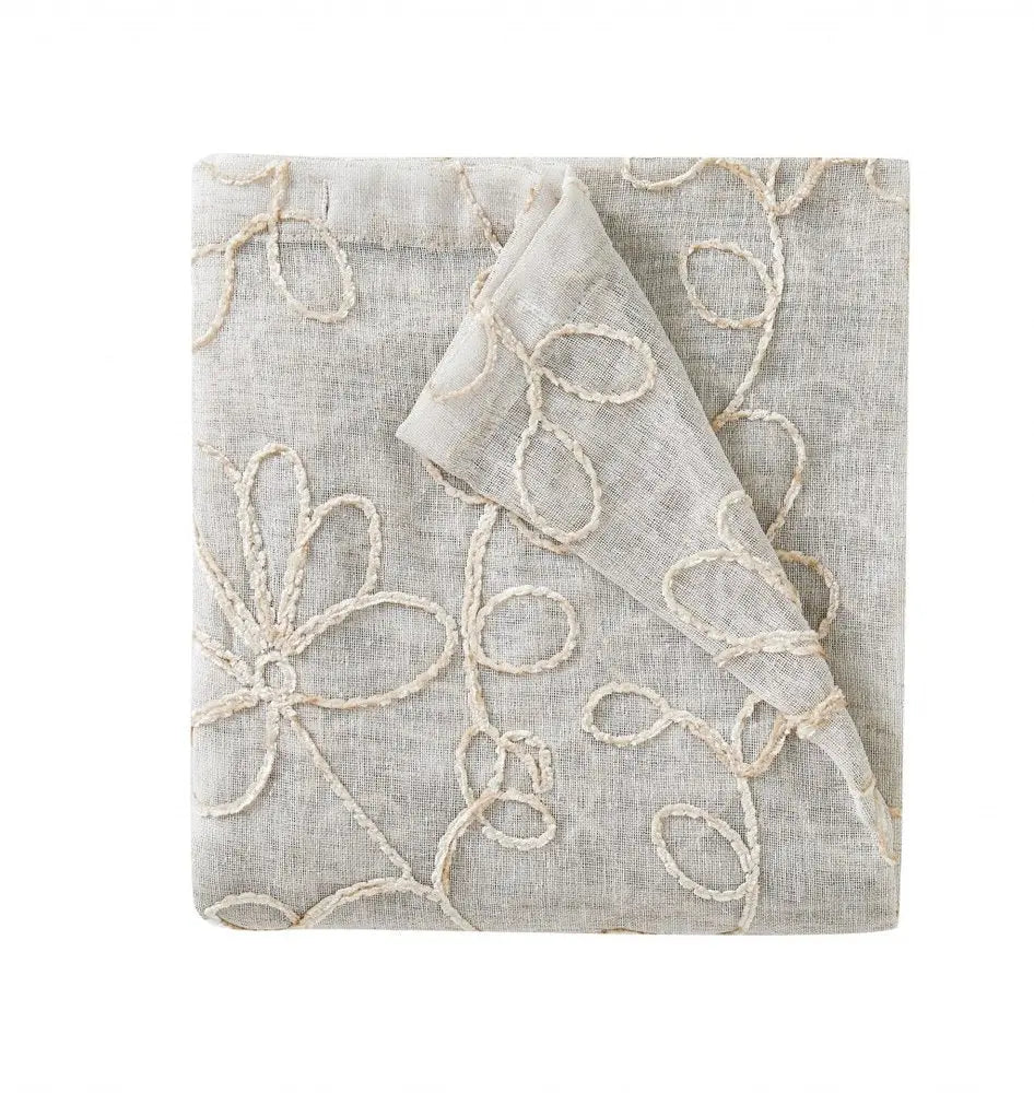 Set of Two 96" Tan Floral Embroidered Window Panels - NOBLE HOME INTERIORS