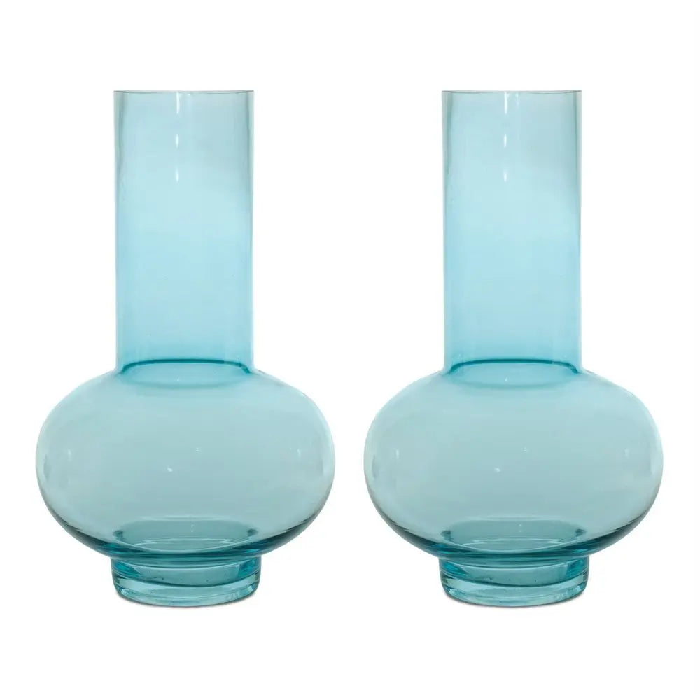 Set of Two Aqua Glass Round Table Vases - NOBLE HOME INTERIORS