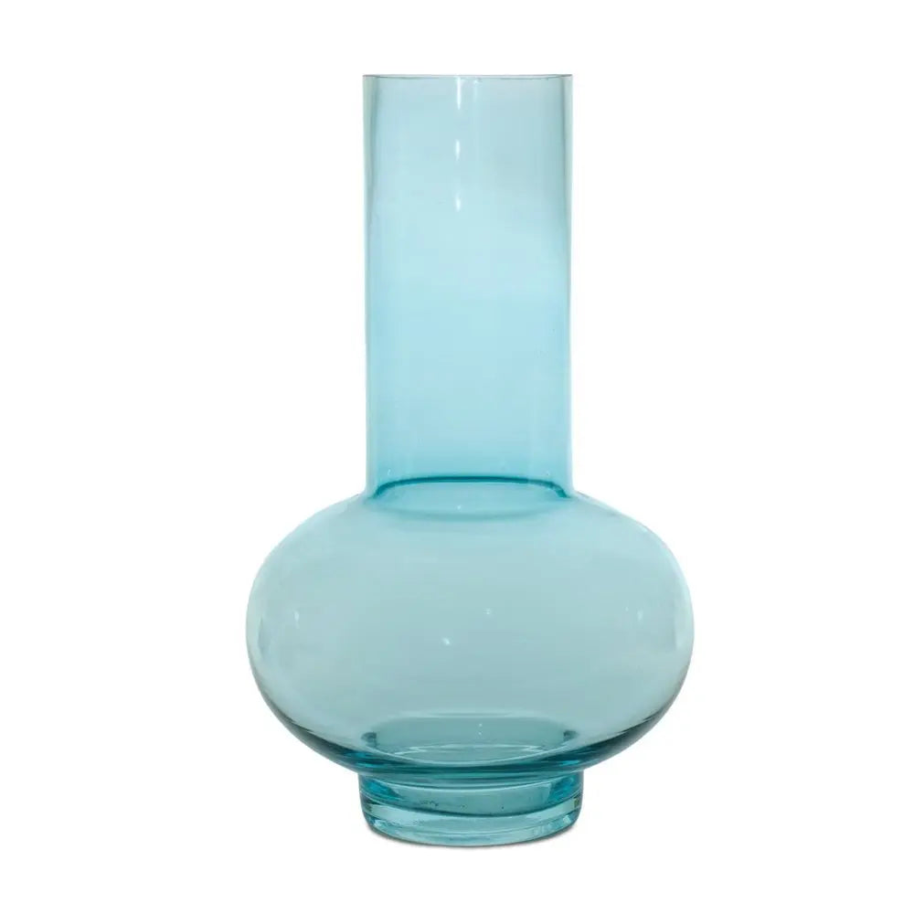 Set of Two Aqua Glass Round Table Vases - NOBLE HOME INTERIORS