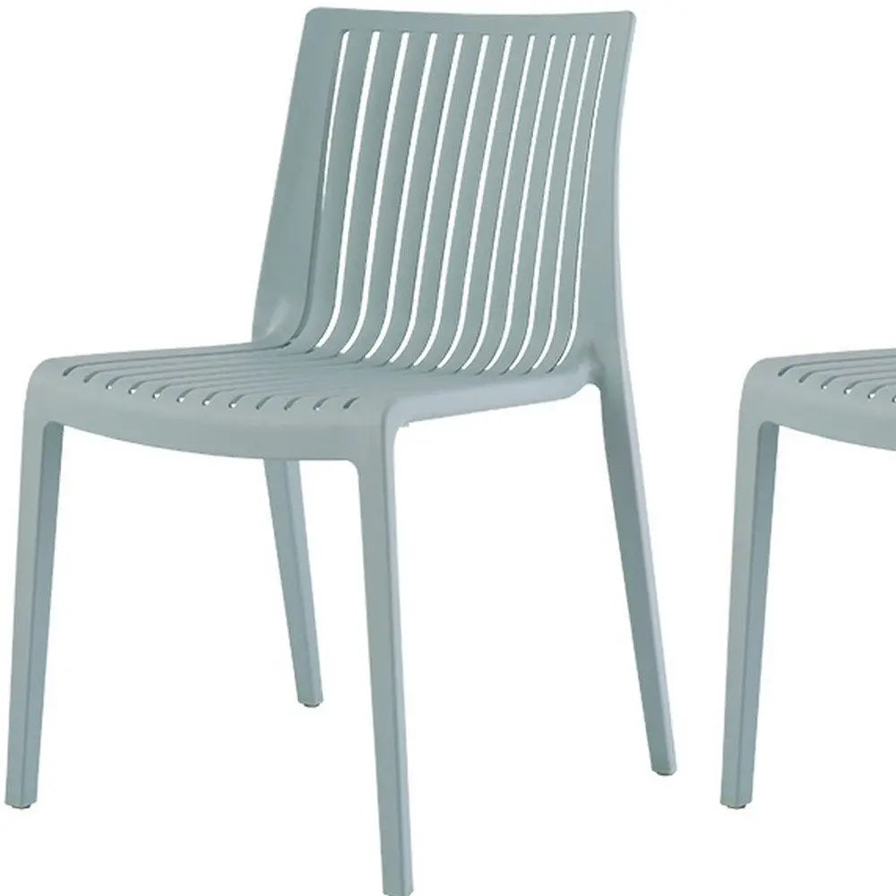 Set of Two Baby Blue Heavy Duty Plastic Outdoor Stacking Accent Chairs - NOBLE HOME INTERIORS