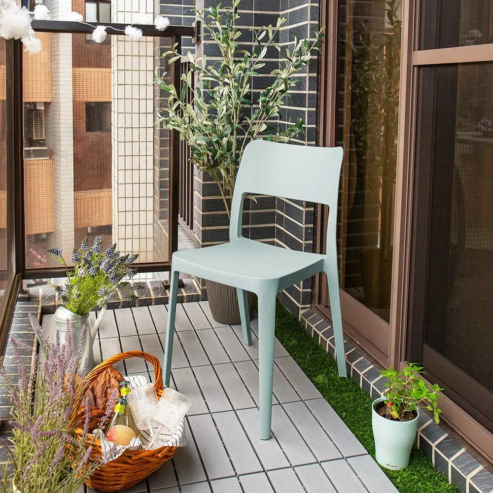 Set of Two Baby Blue Heavy Duty Plastic Outdoor Stacking Accent Chairs - NOBLE HOME INTERIORS