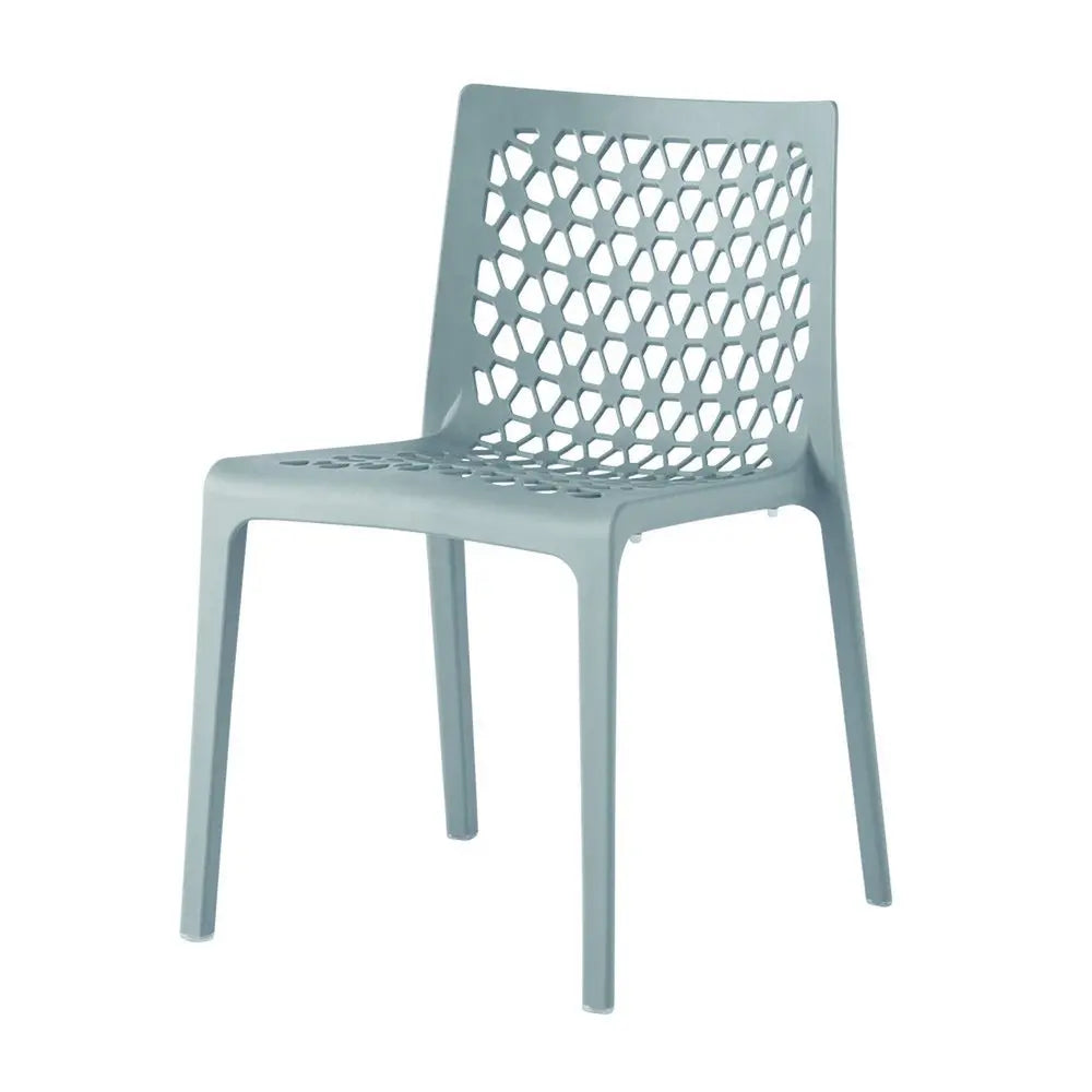 Set of Two Baby Blue Heavy Duty Plastic Outdoor Stacking Dining Chairs - NOBLE HOME INTERIORS