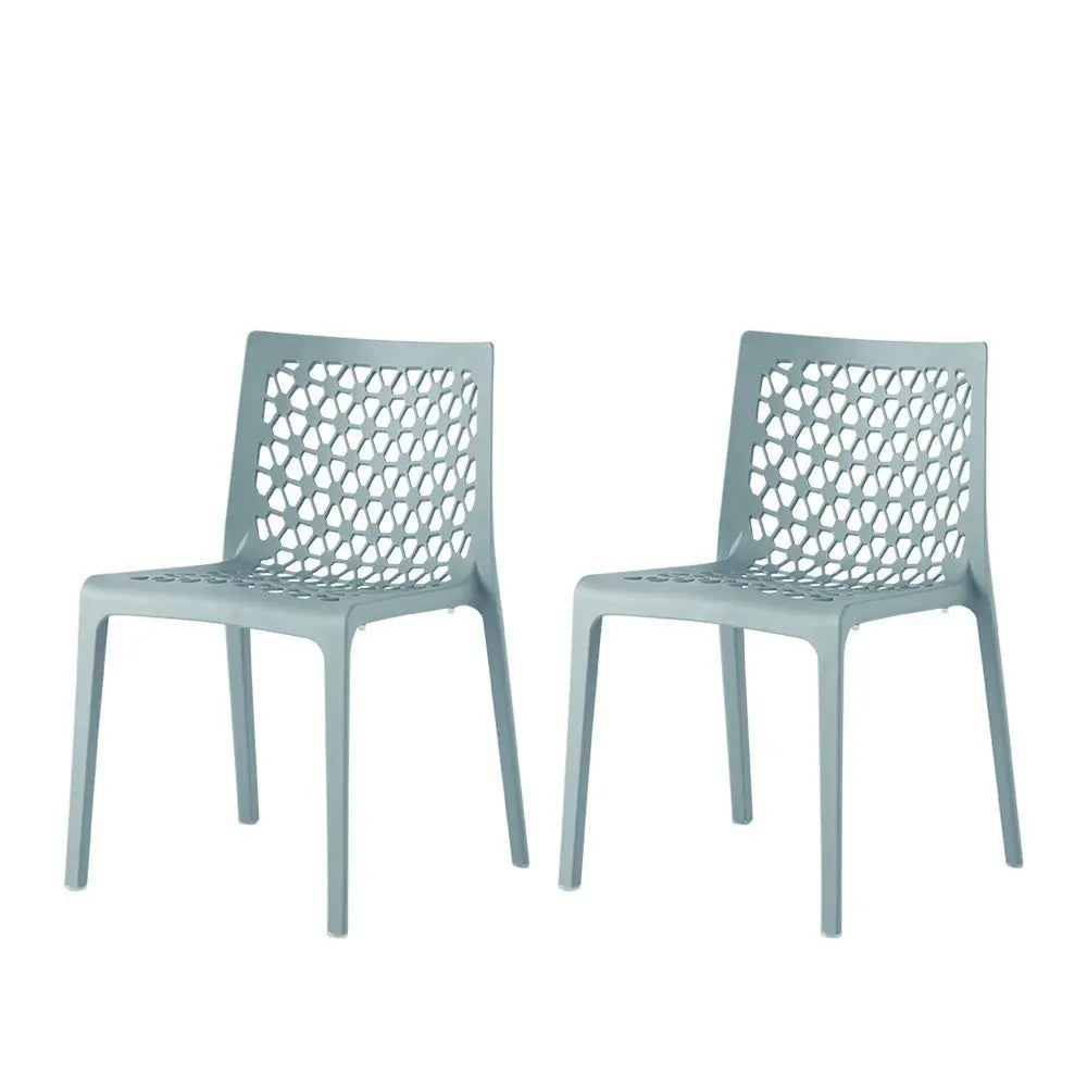 Set of Two Baby Blue Heavy Duty Plastic Outdoor Stacking Dining Chairs - NOBLE HOME INTERIORS