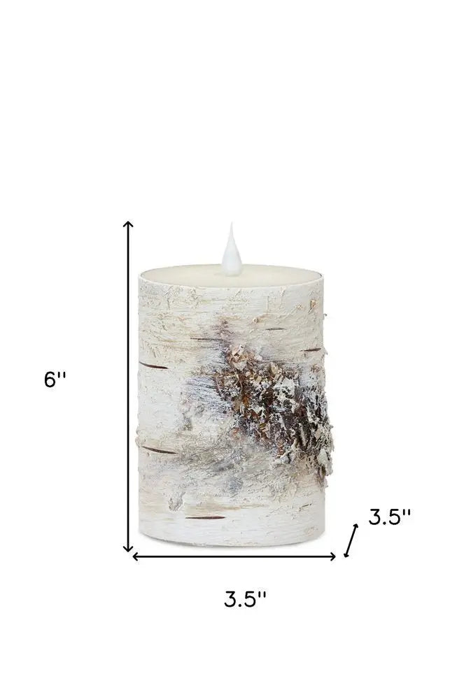 Set of Two Beige and Ivory Faux Birchwood Flameless Pillar Candle - NOBLE HOME INTERIORS