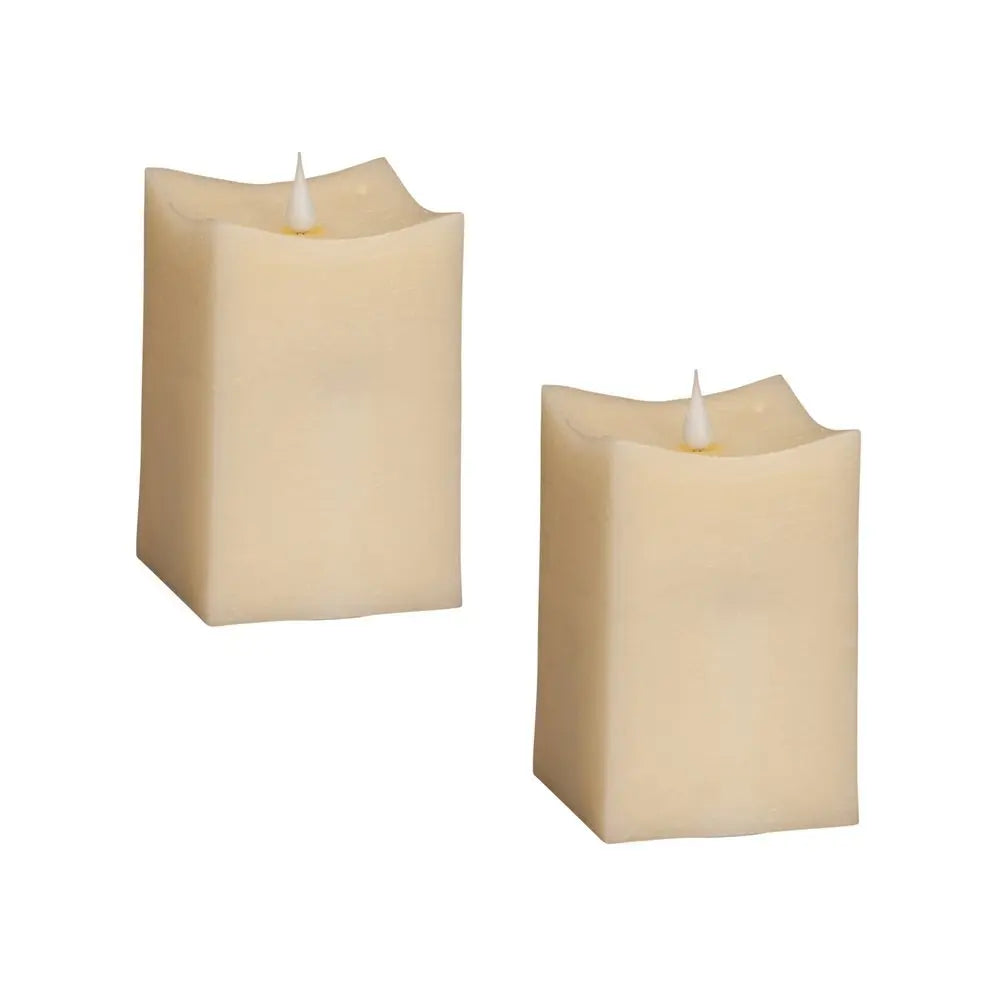 Set of Two Beige Flameless Pillar Candle - NOBLE HOME INTERIORS