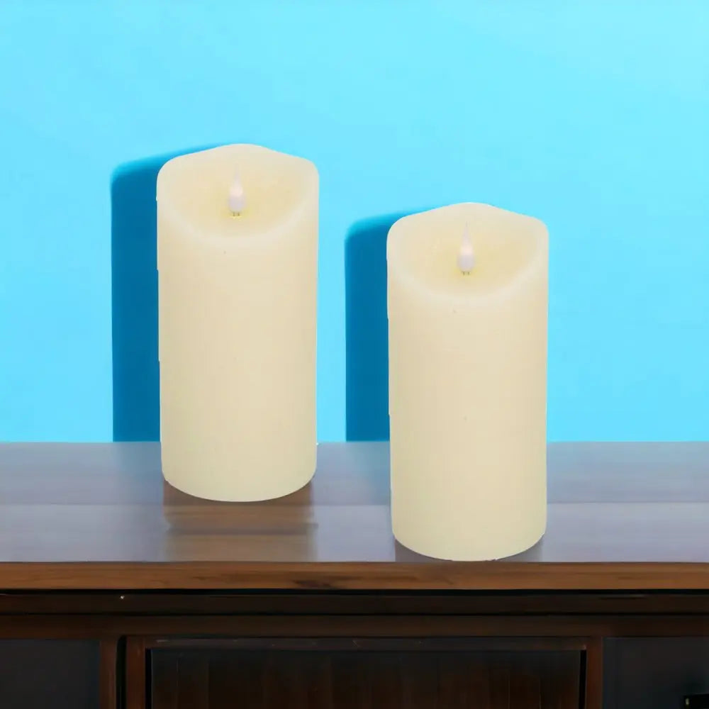 Set of Two Beige Flameless Pillar Candle - NOBLE HOME INTERIORS