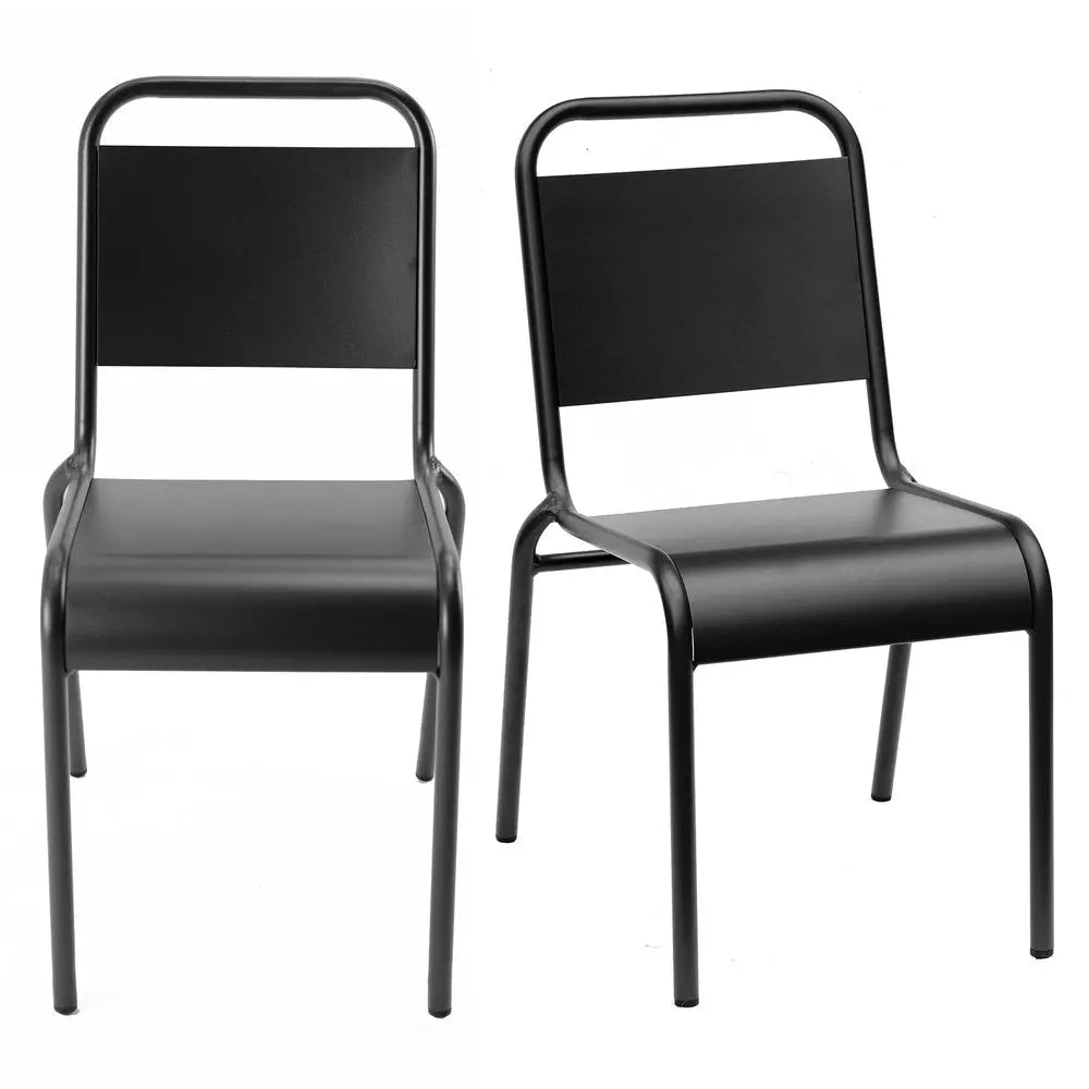 Set of Two Black Aluminum Outdoor Stacking Dining Chairs - NOBLE HOME INTERIORS