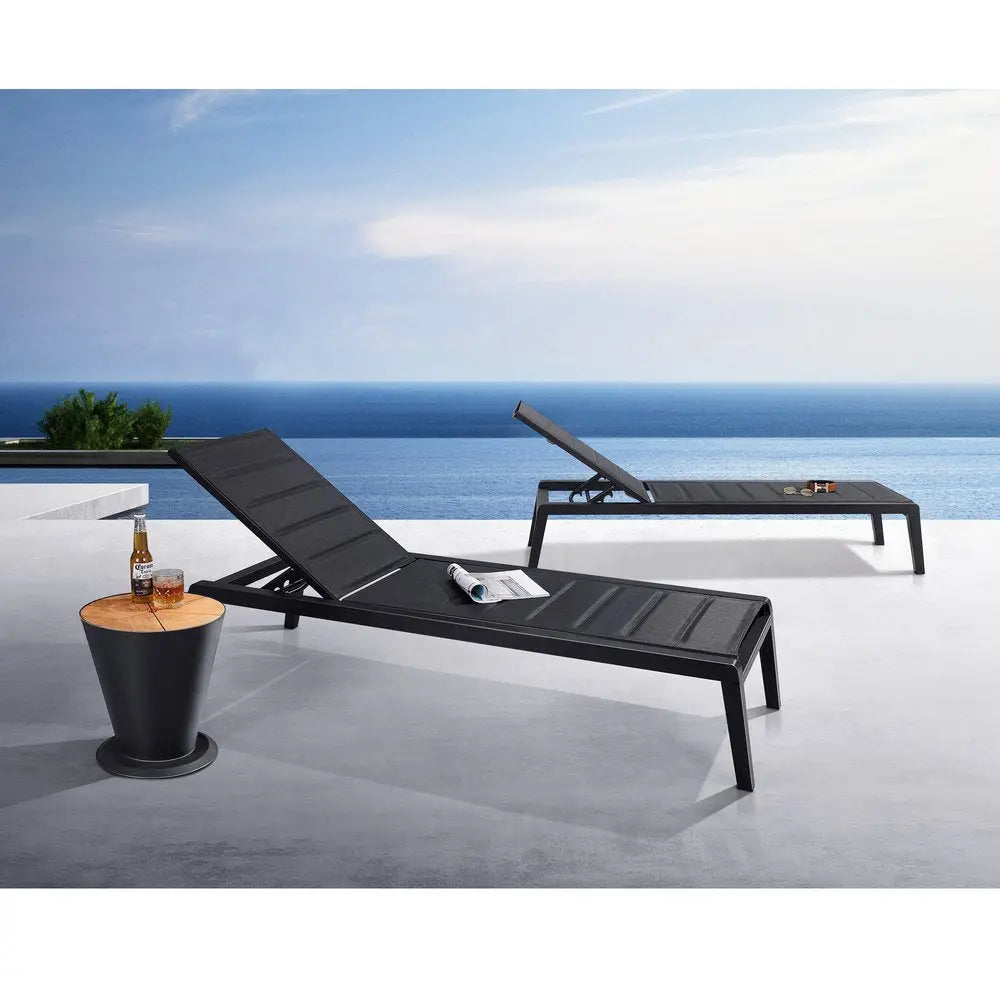 Set of Two Black Aluminum Sling Outdoor Chaise Lounges - NOBLE HOME INTERIORS