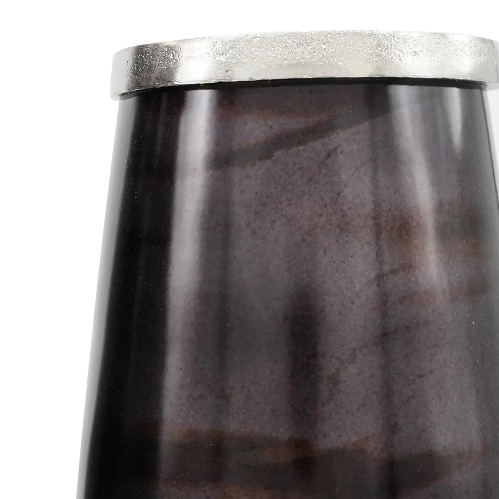 Set of Two Black And Blue Abstract Glass Cylinder Floor Vases - NOBLE HOME INTERIORS