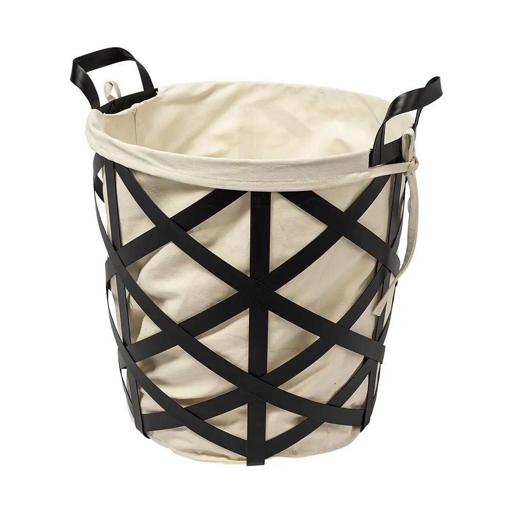 Set of Two Black And Cream Metal Basket - NOBLE HOME INTERIORS