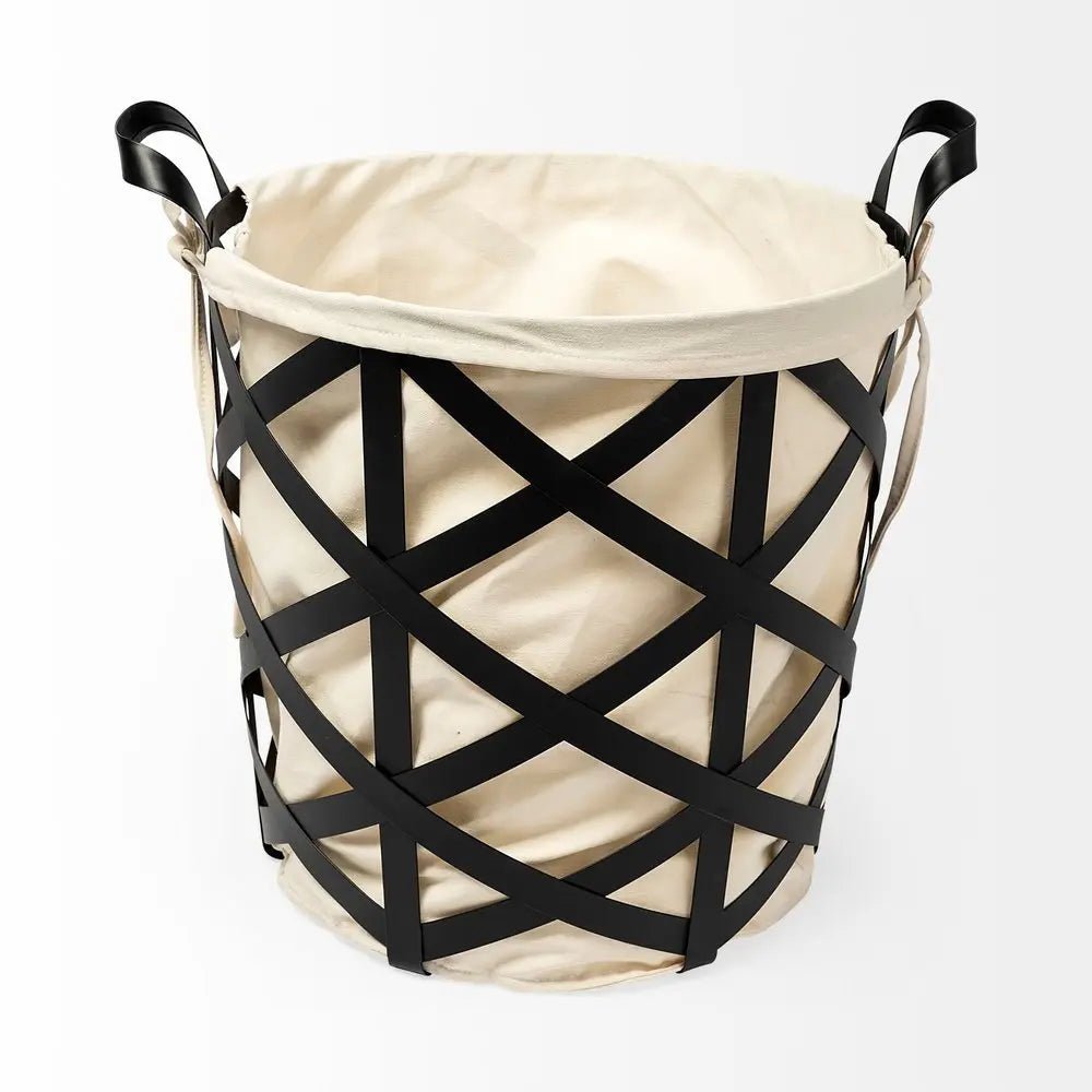 Set of Two Black And Cream Metal Basket - NOBLE HOME INTERIORS