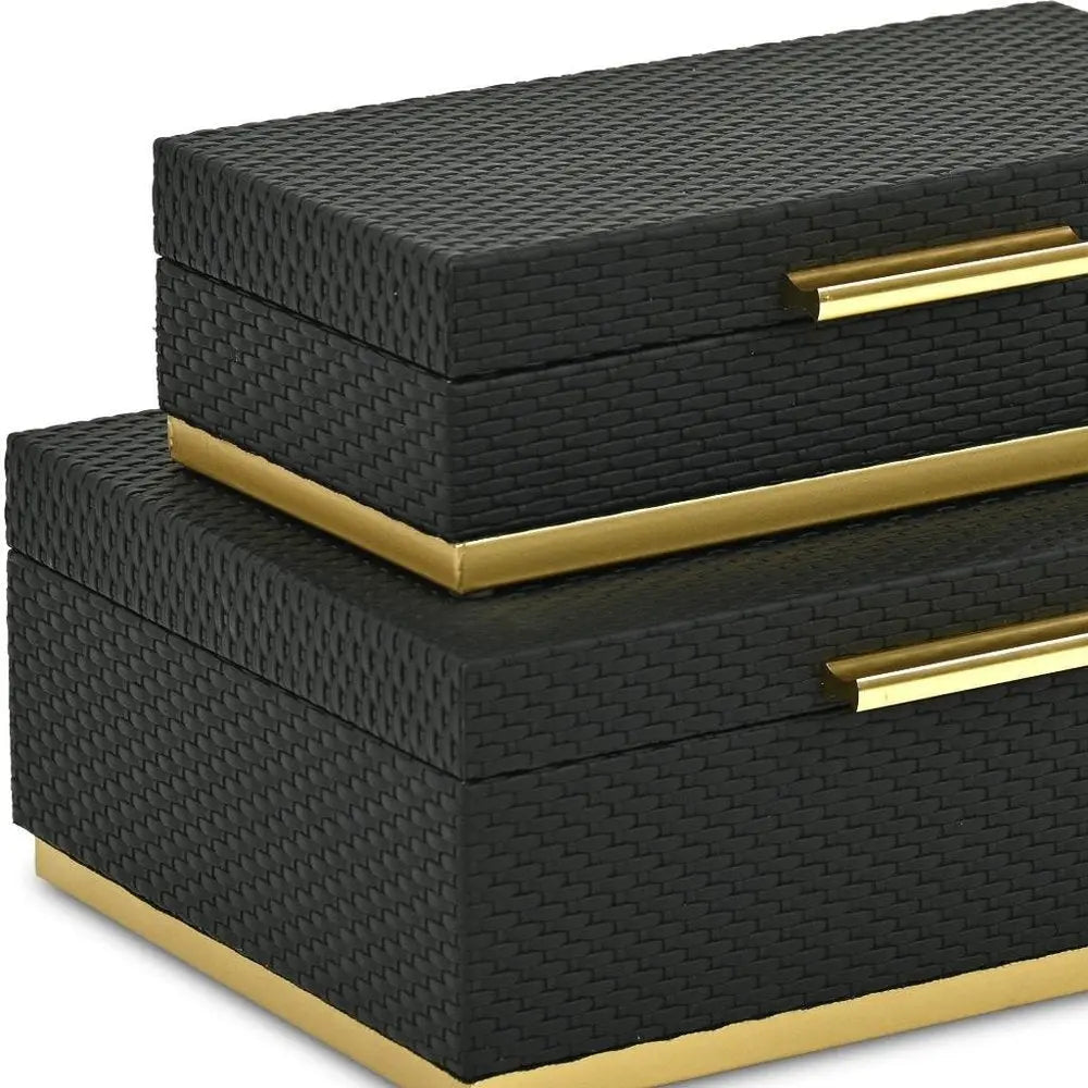 Set of Two Black And Gold Nesting Decorative Storage Boxes With Lids - NOBLE HOME INTERIORS
