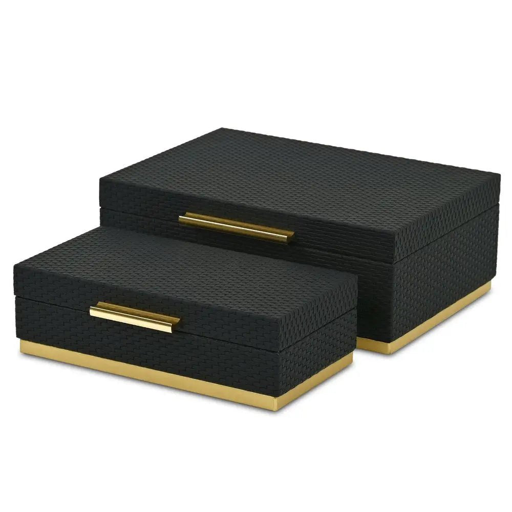 Set of Two Black And Gold Nesting Decorative Storage Boxes With Lids - NOBLE HOME INTERIORS