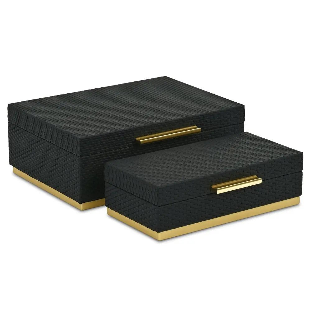 Set of Two Black And Gold Nesting Decorative Storage Boxes With Lids - NOBLE HOME INTERIORS