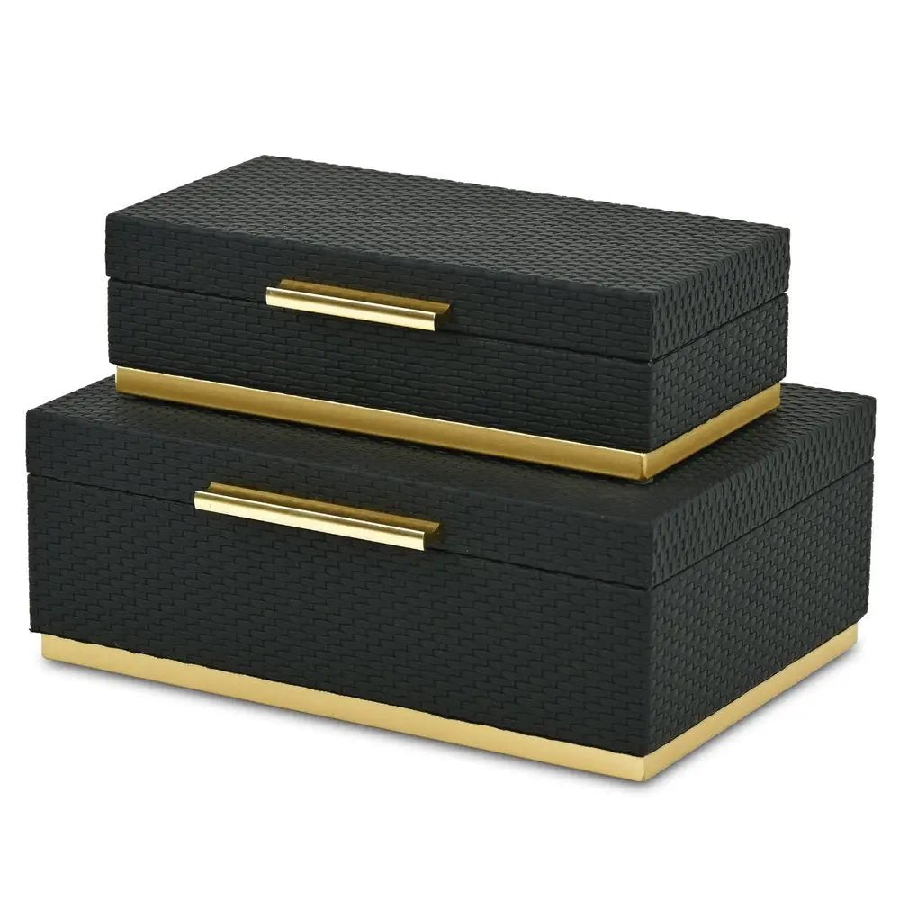 Set of Two Black And Gold Nesting Decorative Storage Boxes With Lids - NOBLE HOME INTERIORS
