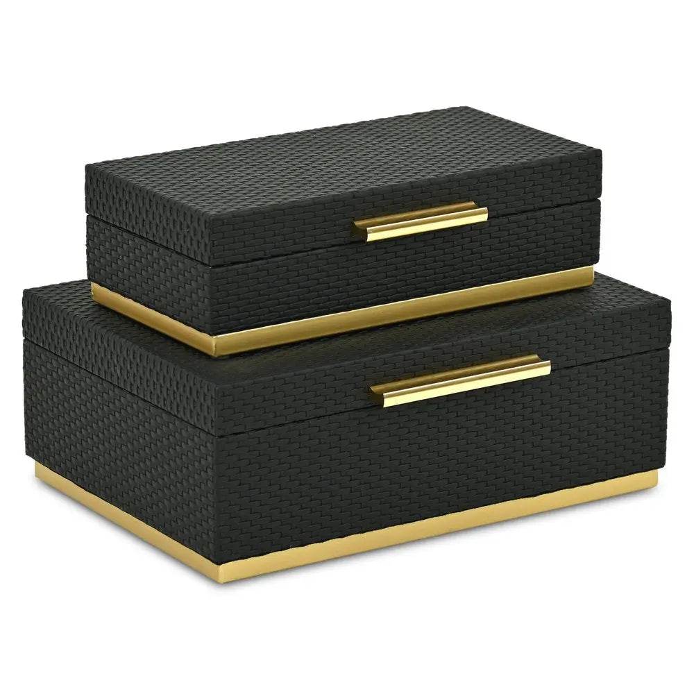 Set of Two Black And Gold Nesting Decorative Storage Boxes With Lids - NOBLE HOME INTERIORS