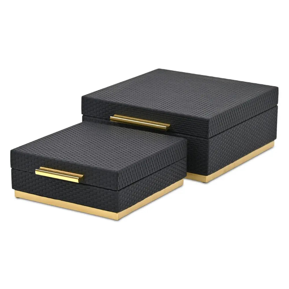 Set of Two Black And Gold Square Nesting Decorative Storage Boxes With Lids - NOBLE HOME INTERIORS