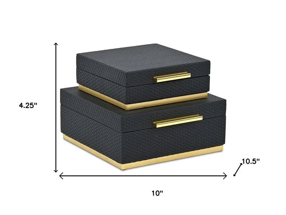 Set of Two Black And Gold Square Nesting Decorative Storage Boxes With Lids - NOBLE HOME INTERIORS