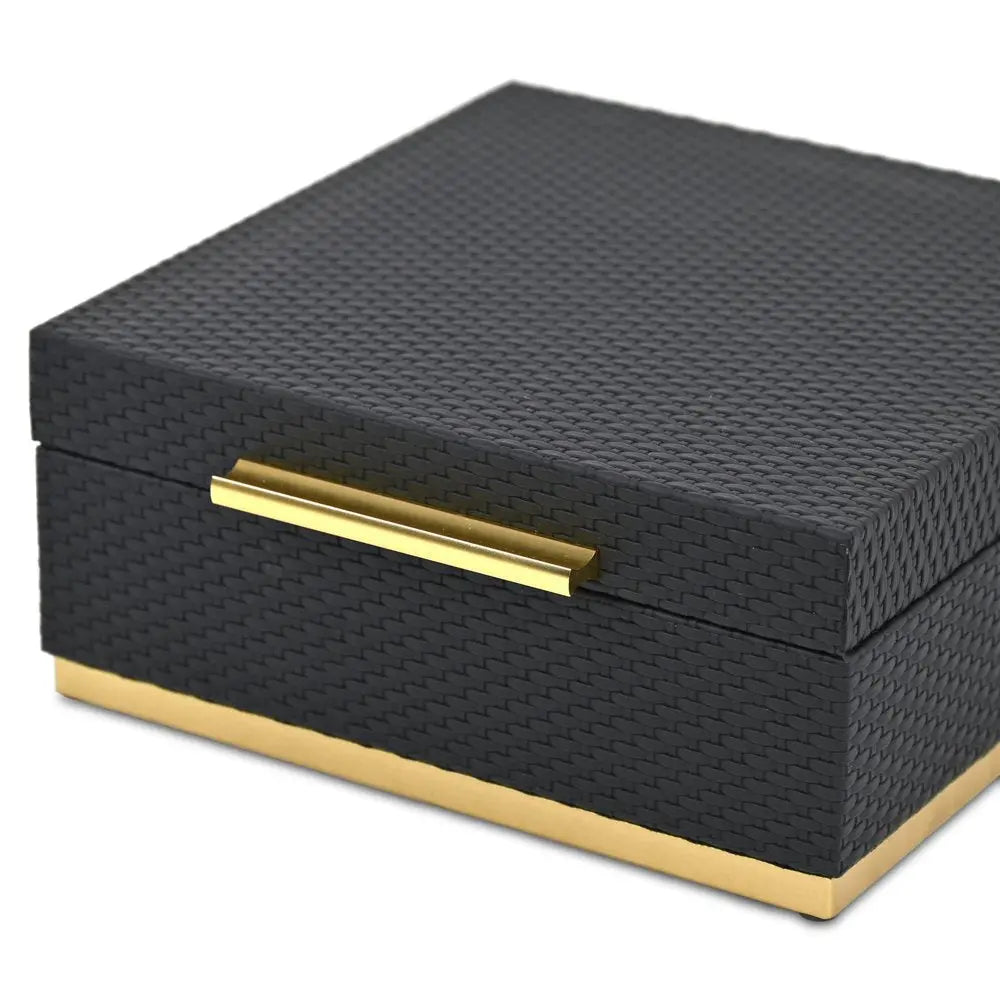 Set of Two Black And Gold Square Nesting Decorative Storage Boxes With Lids - NOBLE HOME INTERIORS