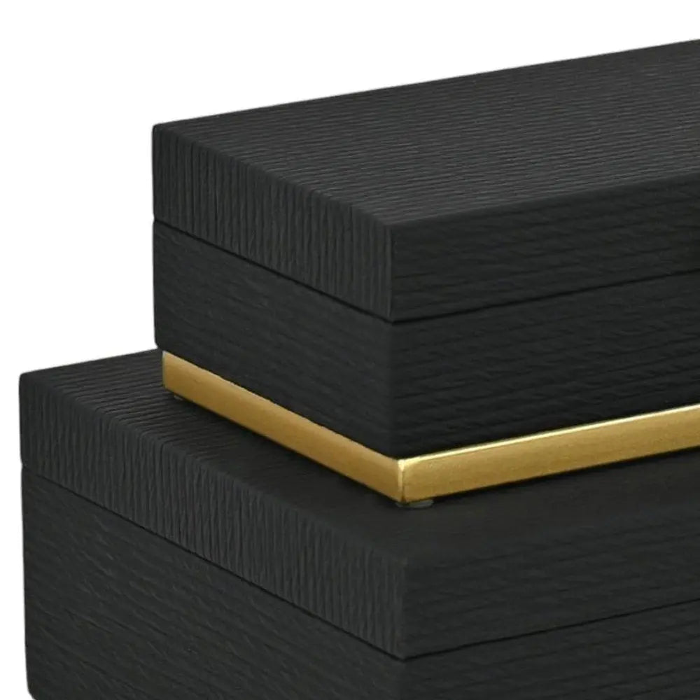 Set of Two Black And Gold Striped Nesting Storage Boxes With Lids - NOBLE HOME INTERIORS