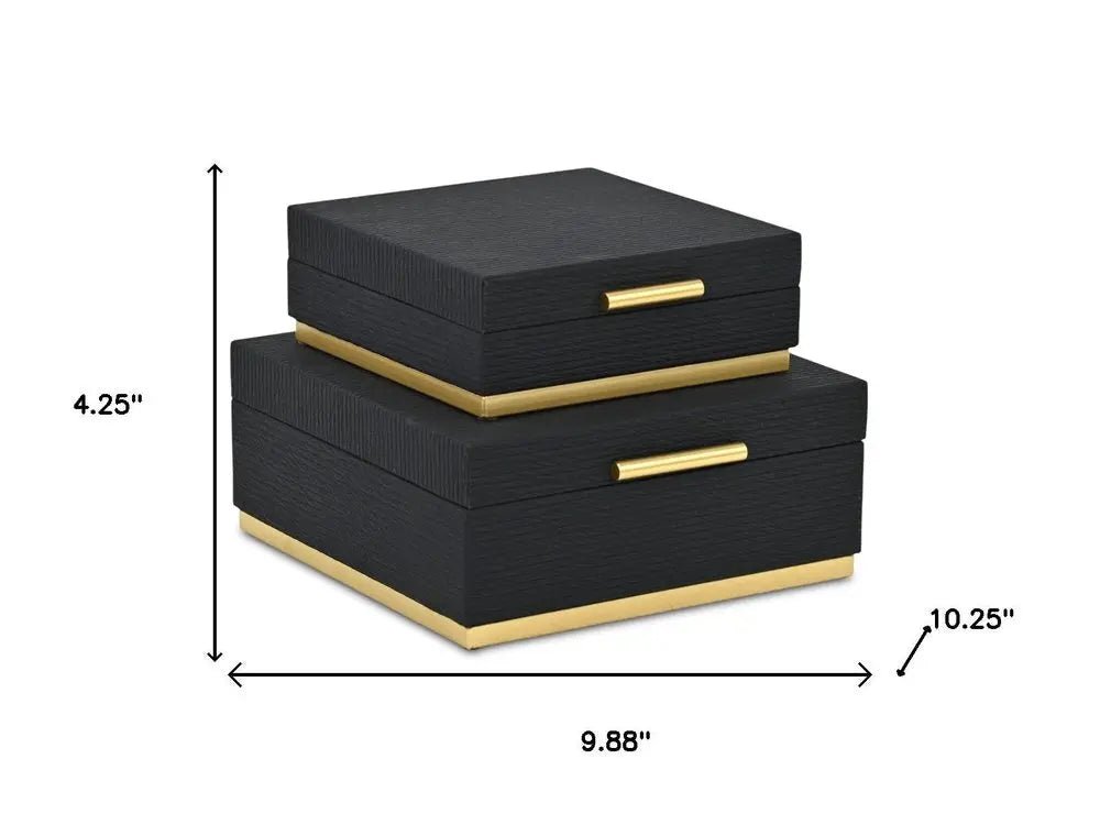 Set of Two Black And Gold Striped Square Nesting Storage Boxes With Lids - NOBLE HOME INTERIORS
