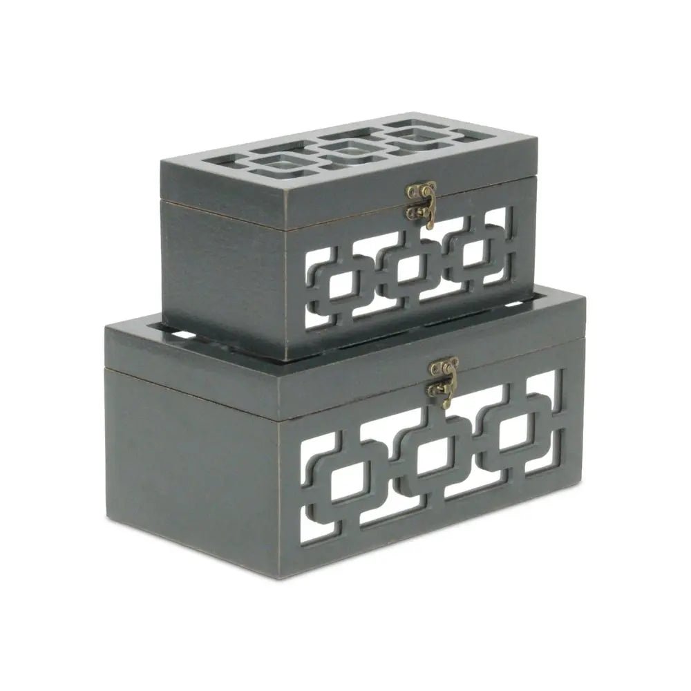 Set of Two Black And White Wood And Mirrored Glass Box With Lid - NOBLE HOME INTERIORS