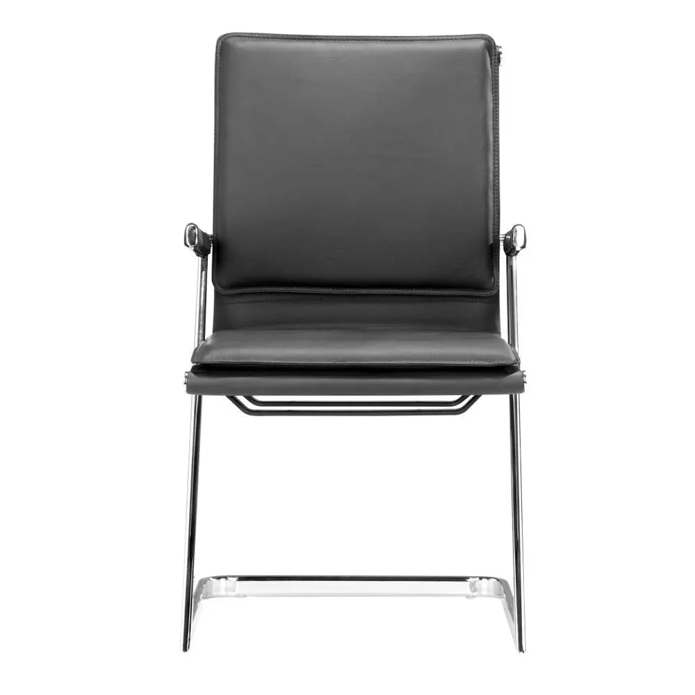Set Of Two Black Faux Leather Seat Adjustable Conference Chair Metal Back Steel Frame - NOBLE HOME INTERIORS