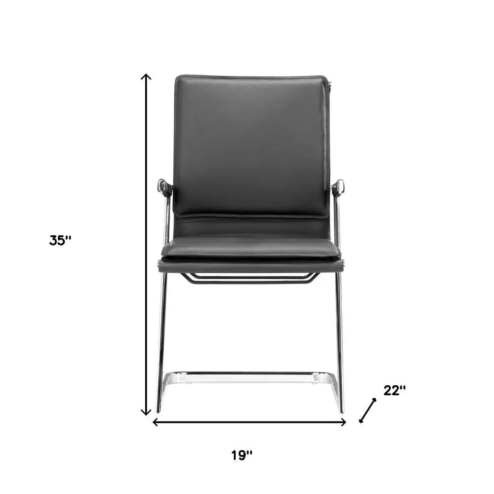 Set Of Two Black Faux Leather Seat Adjustable Conference Chair Metal Back Steel Frame - NOBLE HOME INTERIORS