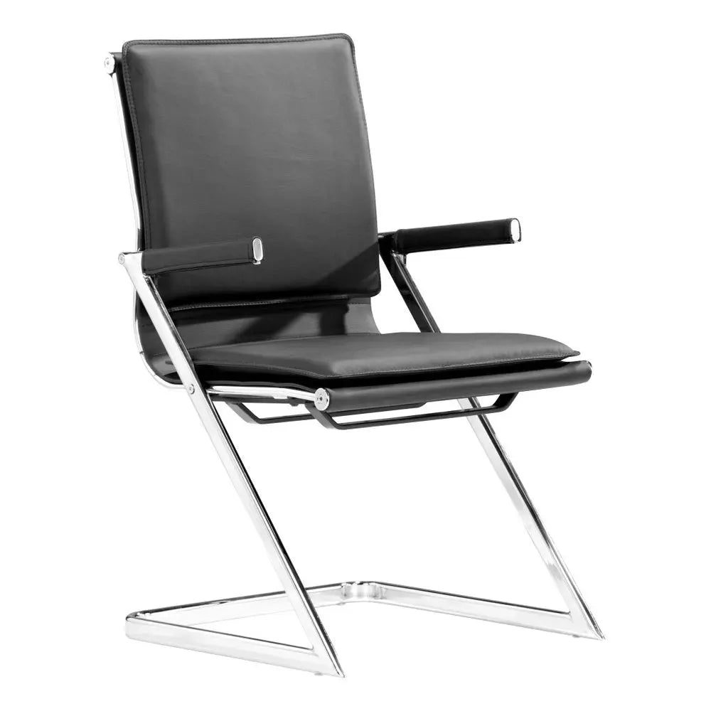 Set Of Two Black Faux Leather Seat Adjustable Conference Chair Metal Back Steel Frame - NOBLE HOME INTERIORS