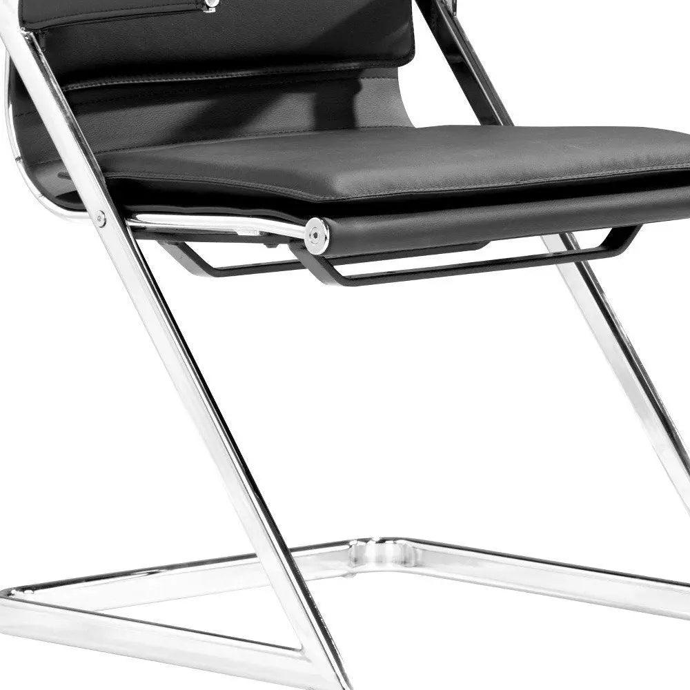 Set Of Two Black Faux Leather Seat Adjustable Conference Chair Metal Back Steel Frame - NOBLE HOME INTERIORS