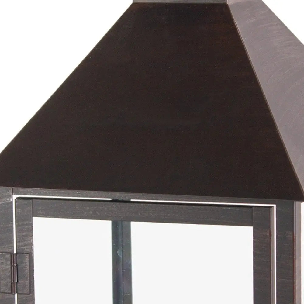 Set of Two Black Geometric Iron And Glass Floor Lantern Candle Holders - NOBLE HOME INTERIORS