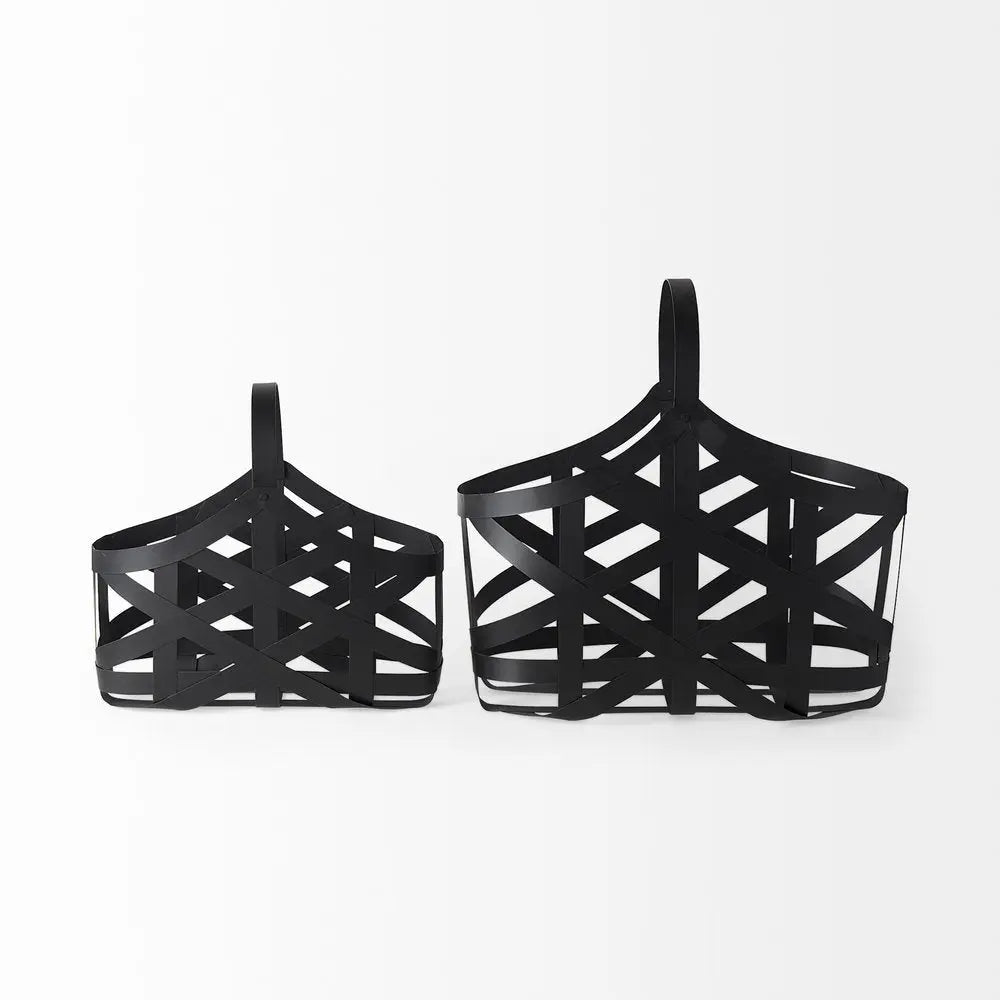 Set Of Two Black Geometric Metal Baskets - NOBLE HOME INTERIORS