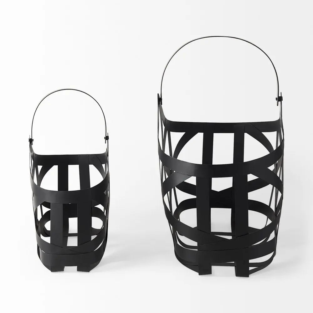 Set Of Two Black Geometric Metal Baskets - NOBLE HOME INTERIORS
