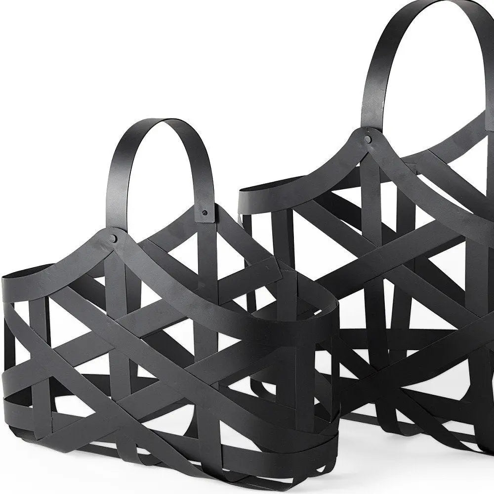 Set Of Two Black Geometric Metal Baskets - NOBLE HOME INTERIORS