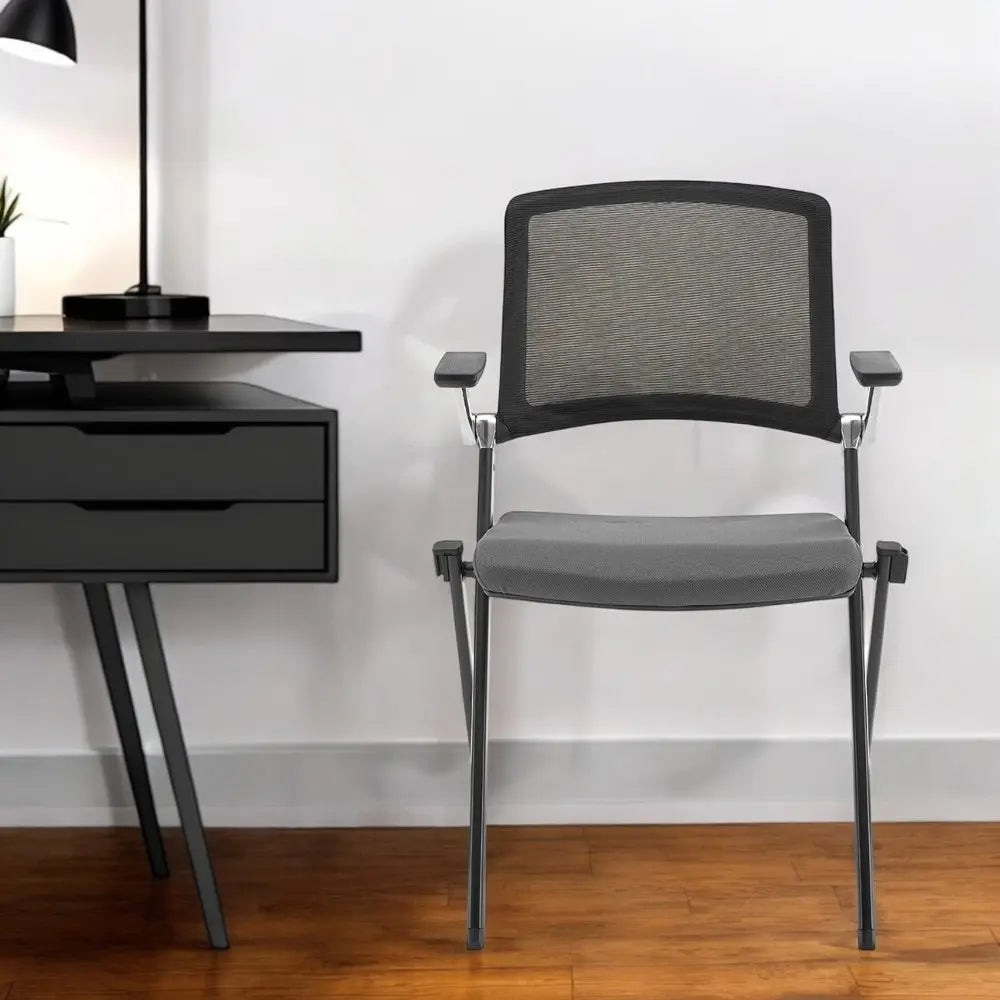 Set of Two Black Gray and Black Mesh Conference Office Chair - NOBLE HOME INTERIORS