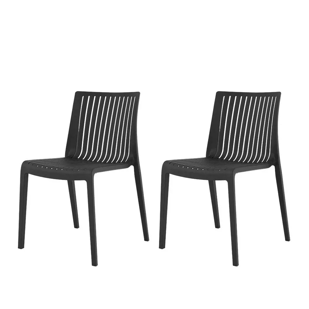 Set of Two Black Heavy Duty Plastic Outdoor Stacking Accent Chairs - NOBLE HOME INTERIORS