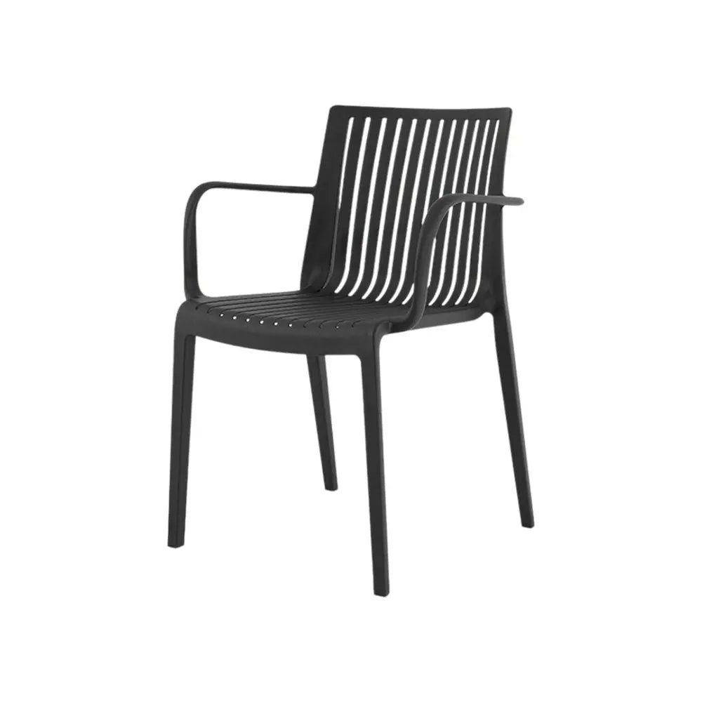 Set of Two Black Heavy Duty Plastic Outdoor Stacking Arm Chairs - NOBLE HOME INTERIORS