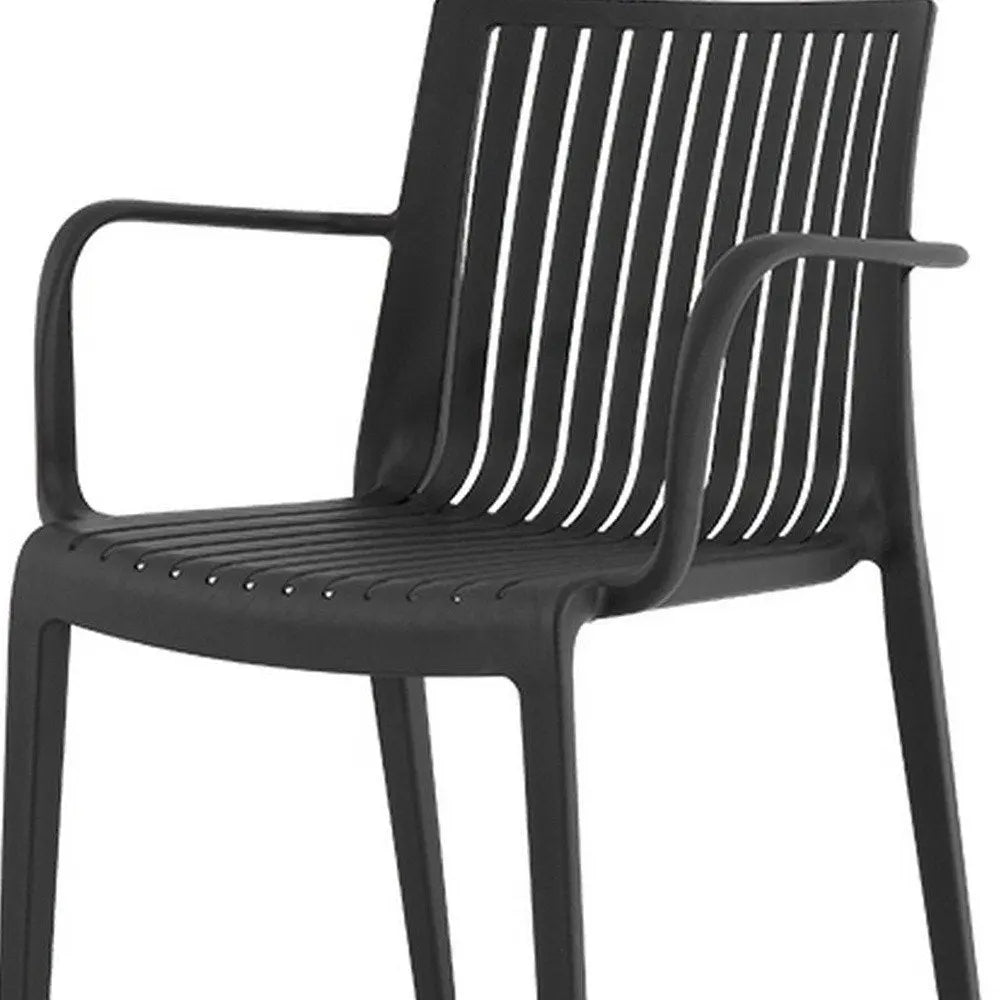 Set of Two Black Heavy Duty Plastic Outdoor Stacking Arm Chairs - NOBLE HOME INTERIORS