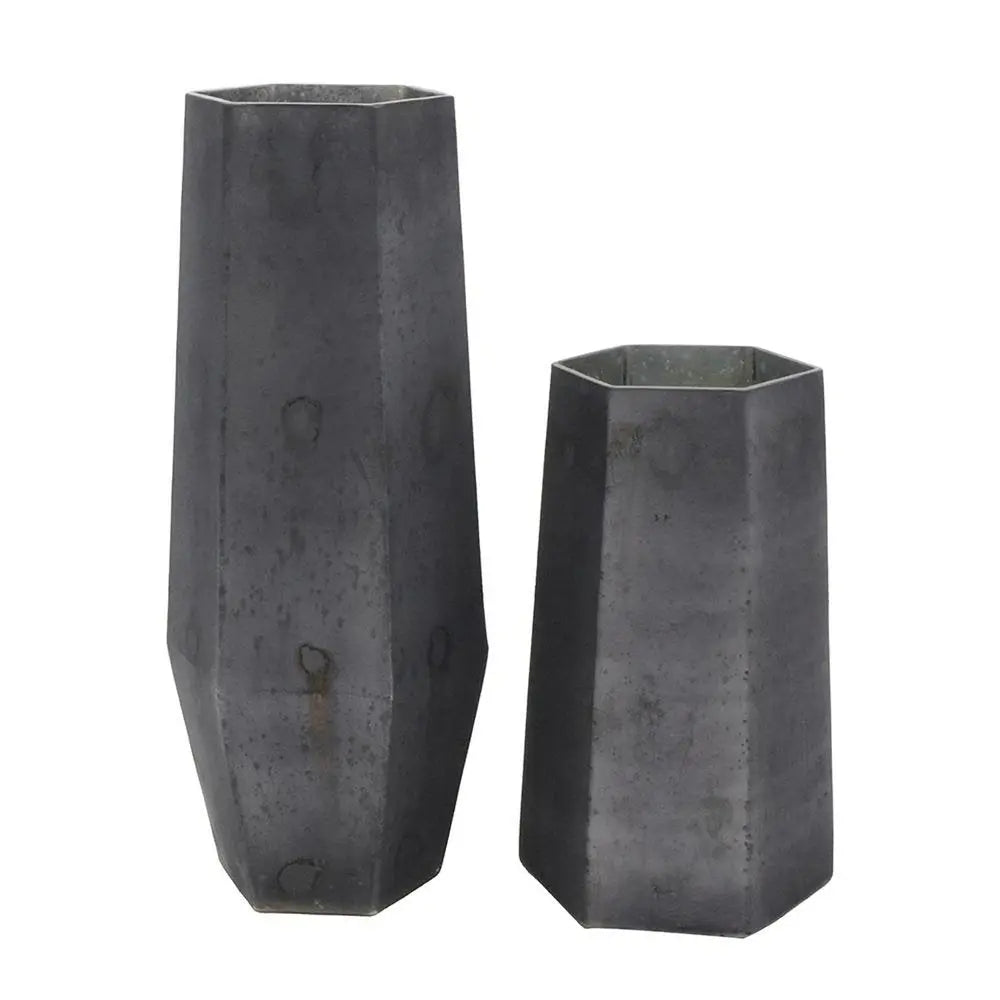 Set of Two Black Hexagonal Glass Table Vases - NOBLE HOME INTERIORS
