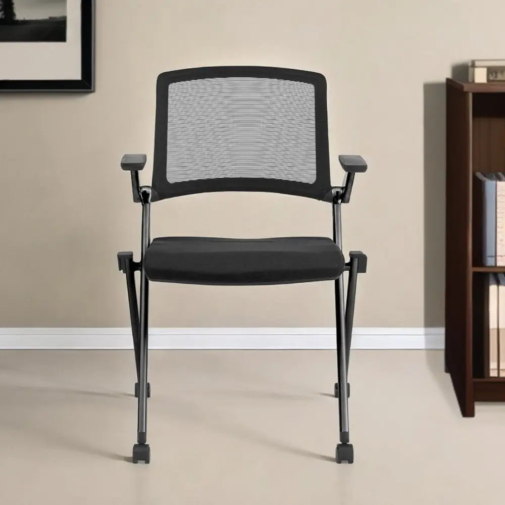 Set of Two Black Mesh Rolling Conference Office Chair - NOBLE HOME INTERIORS