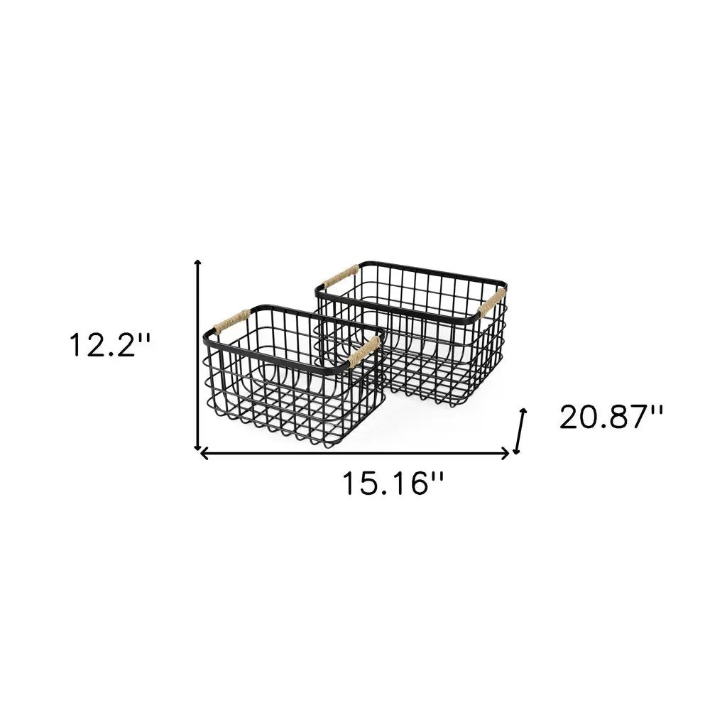 Set of Two Black Metal Basket - NOBLE HOME INTERIORS