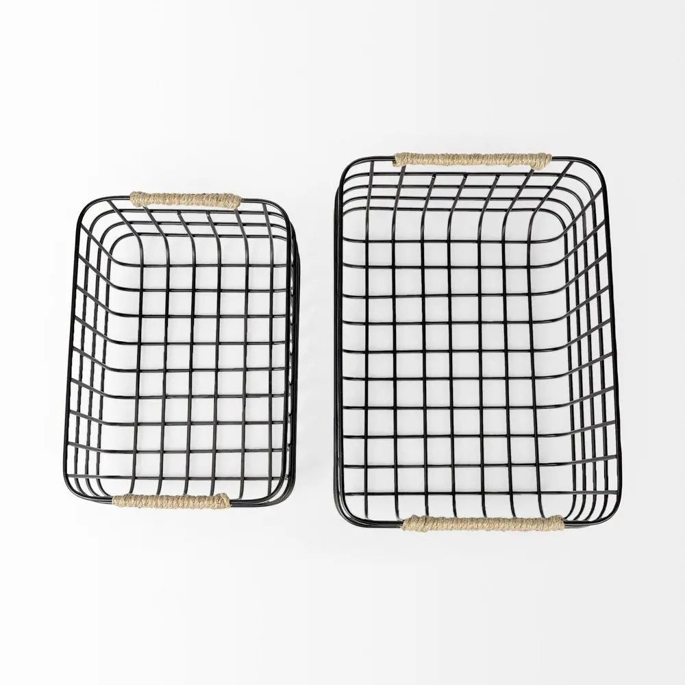 Set of Two Black Metal Basket - NOBLE HOME INTERIORS