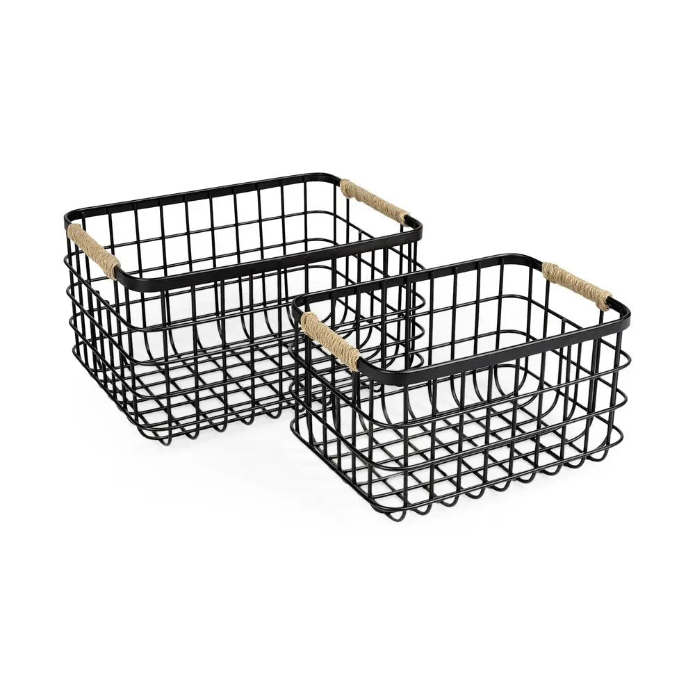 Set of Two Black Metal Basket - NOBLE HOME INTERIORS
