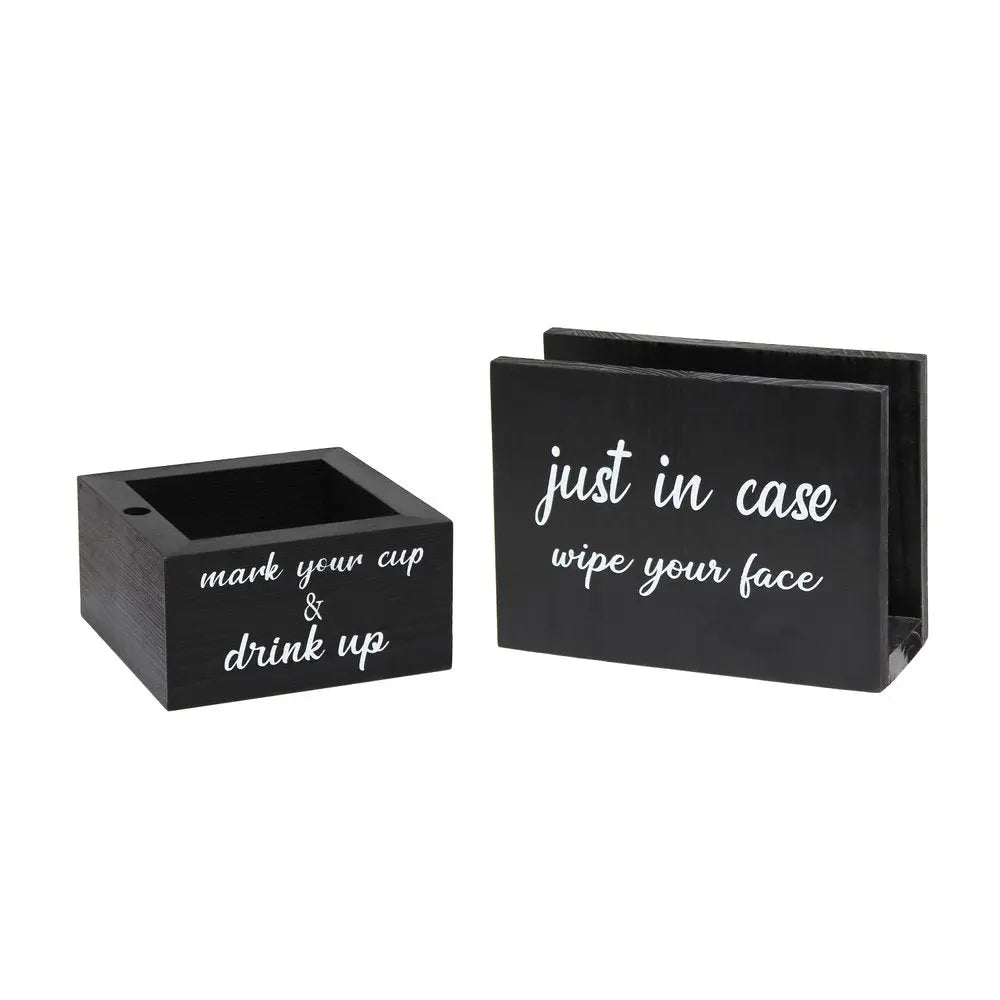 Set of Two Black Wood Cube or Bin - NOBLE HOME INTERIORS