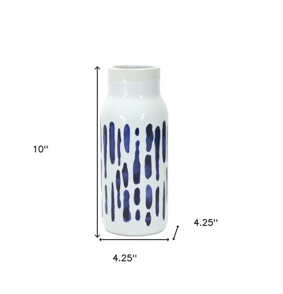 Set of Two Blue and White Abstract Cylinder Ceramic Table Vase - NOBLE HOME INTERIORS