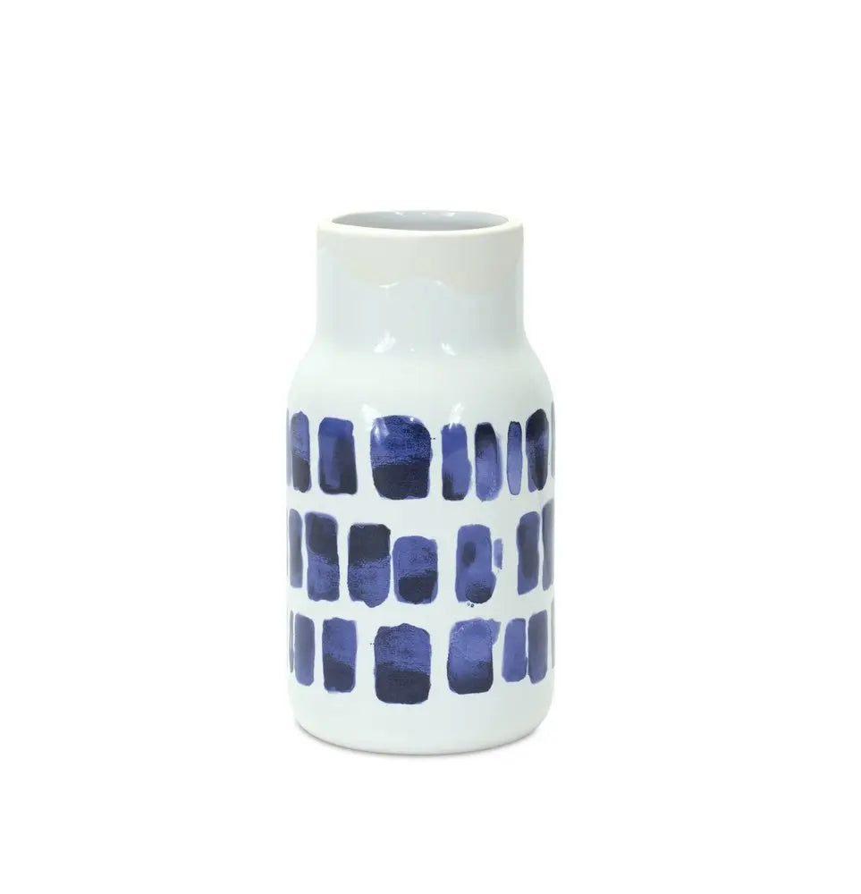 Set of Two Blue and White Abstract Cylinder Ceramic Table Vase - NOBLE HOME INTERIORS
