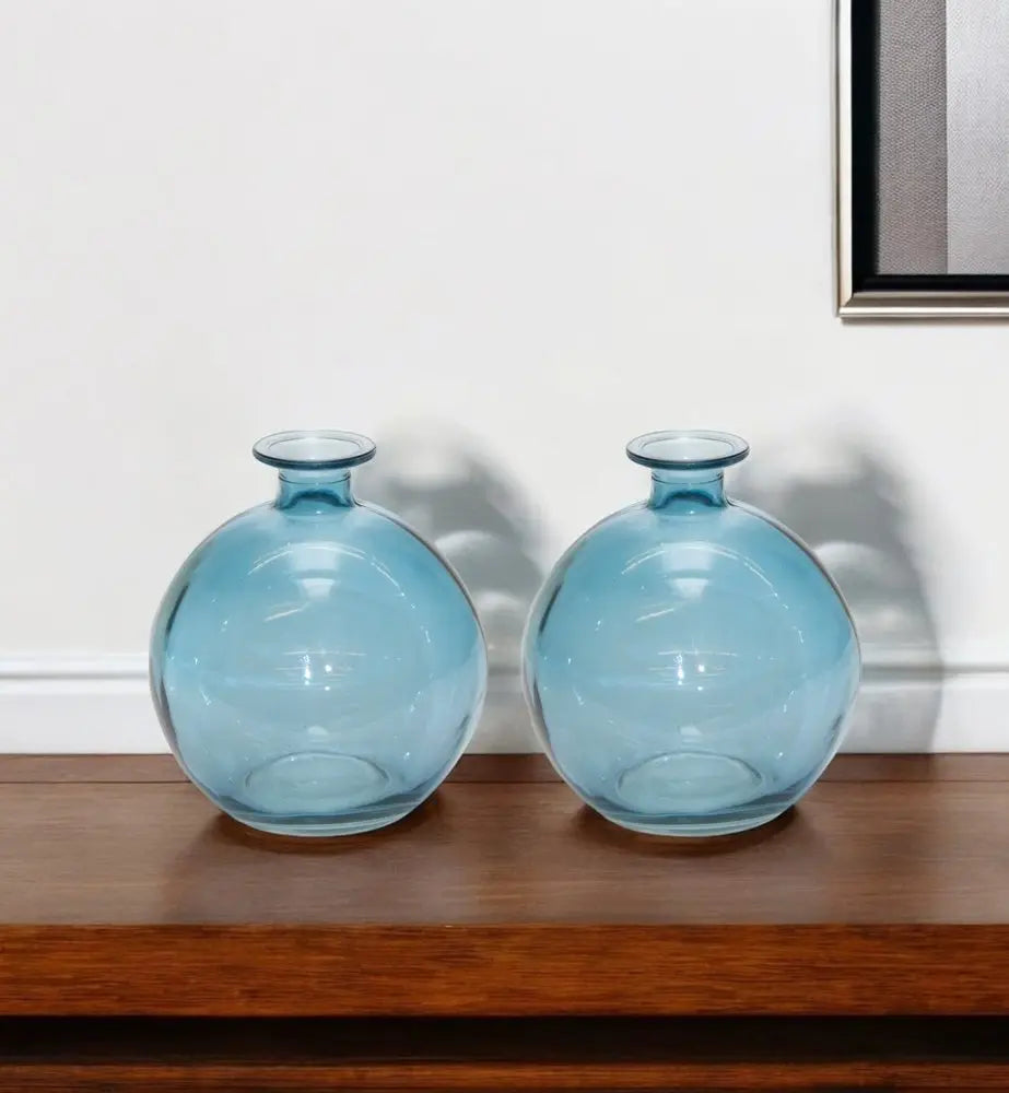 Set of Two Blue Glass Round Table Vase - NOBLE HOME INTERIORS