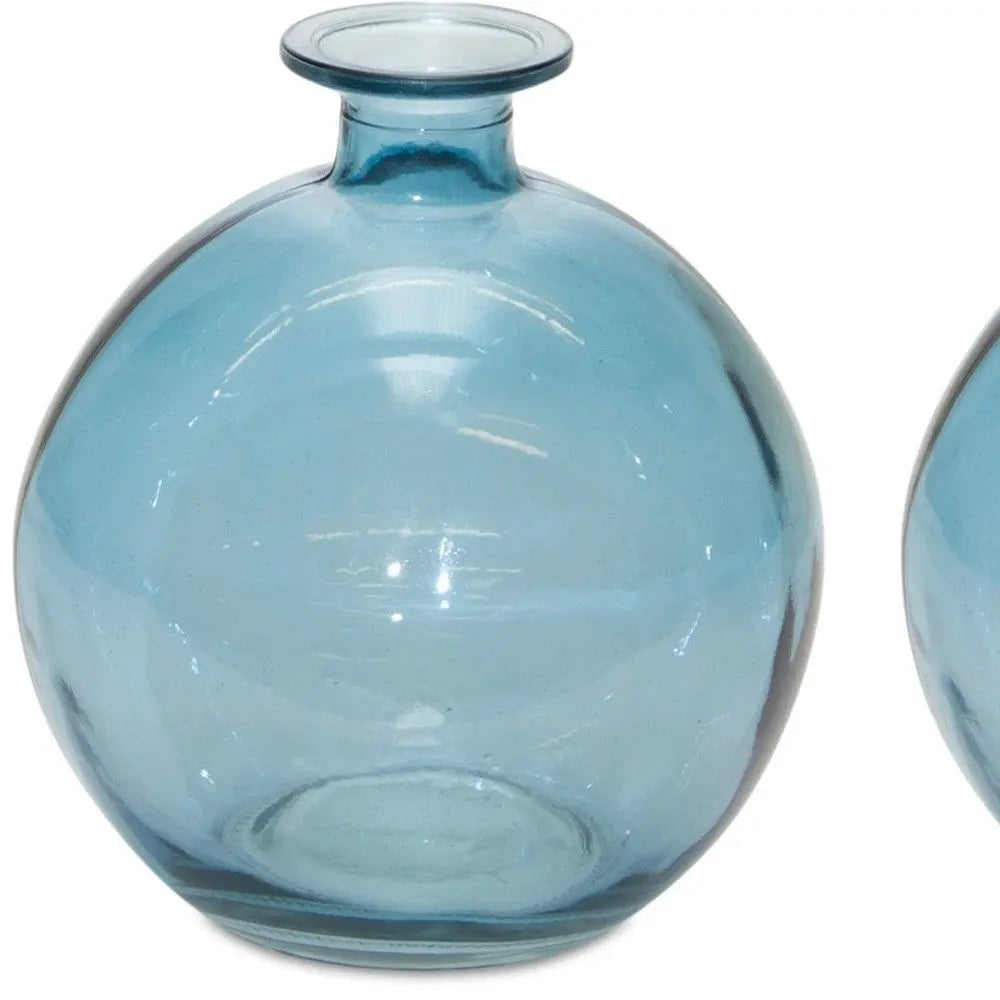 Set of Two Blue Glass Round Table Vase - NOBLE HOME INTERIORS