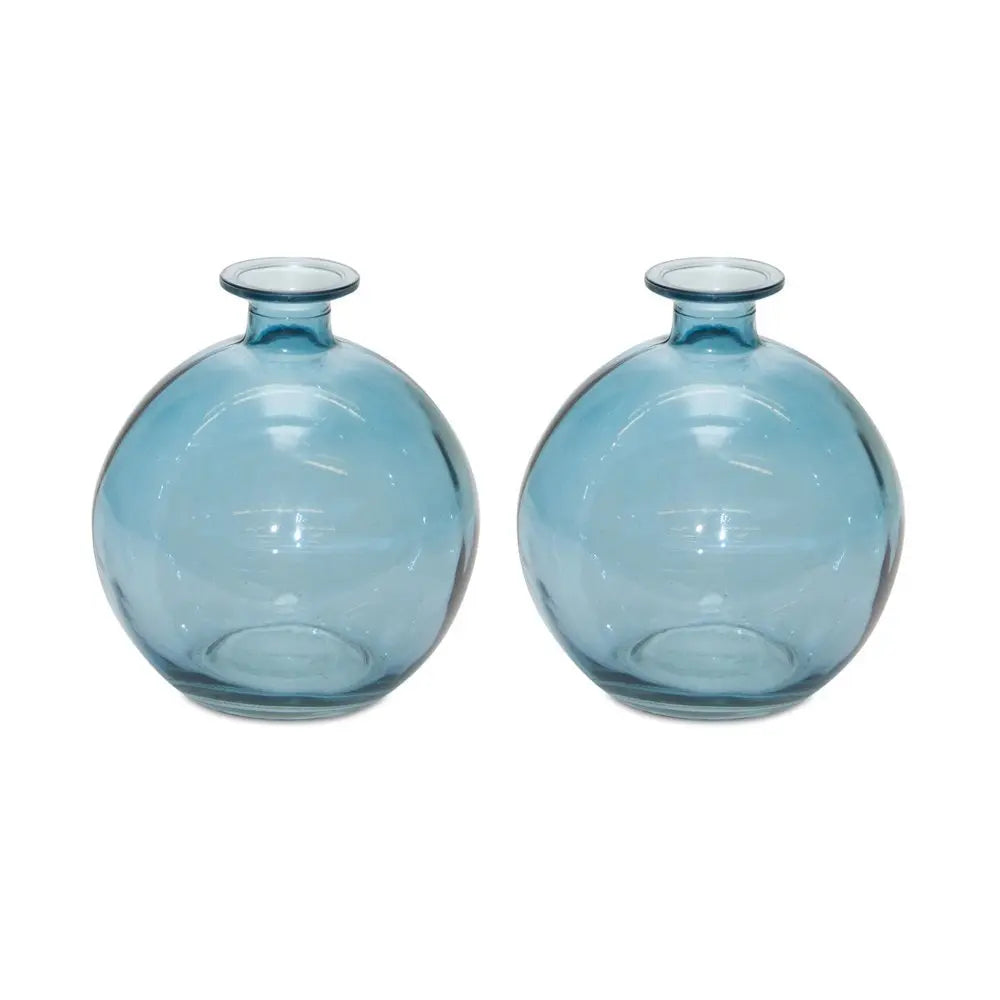 Set of Two Blue Glass Round Table Vase - NOBLE HOME INTERIORS