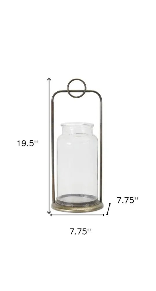 Set of Two Bronze Metal And Glass Tabletop Hurricane Candle Holders HomeRoots